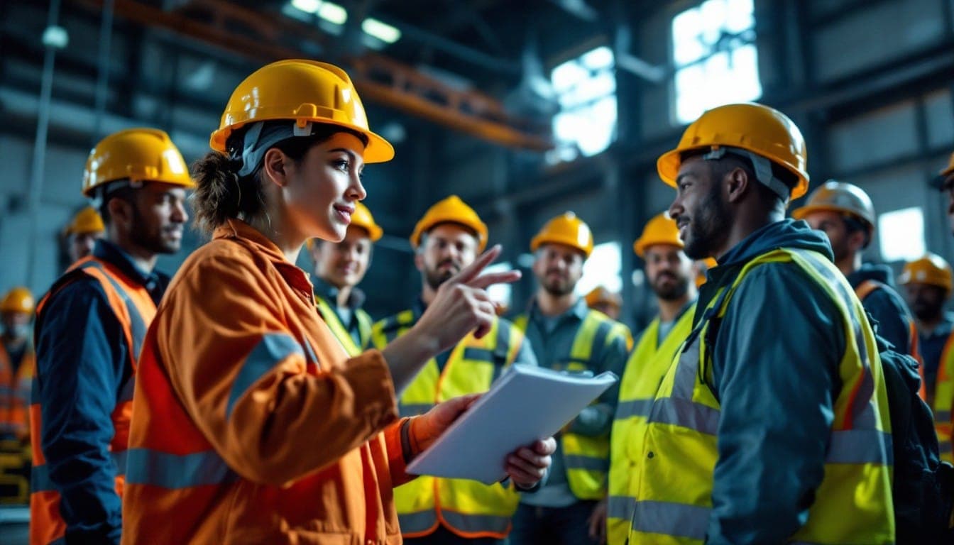Team briefing on a site before a shift
